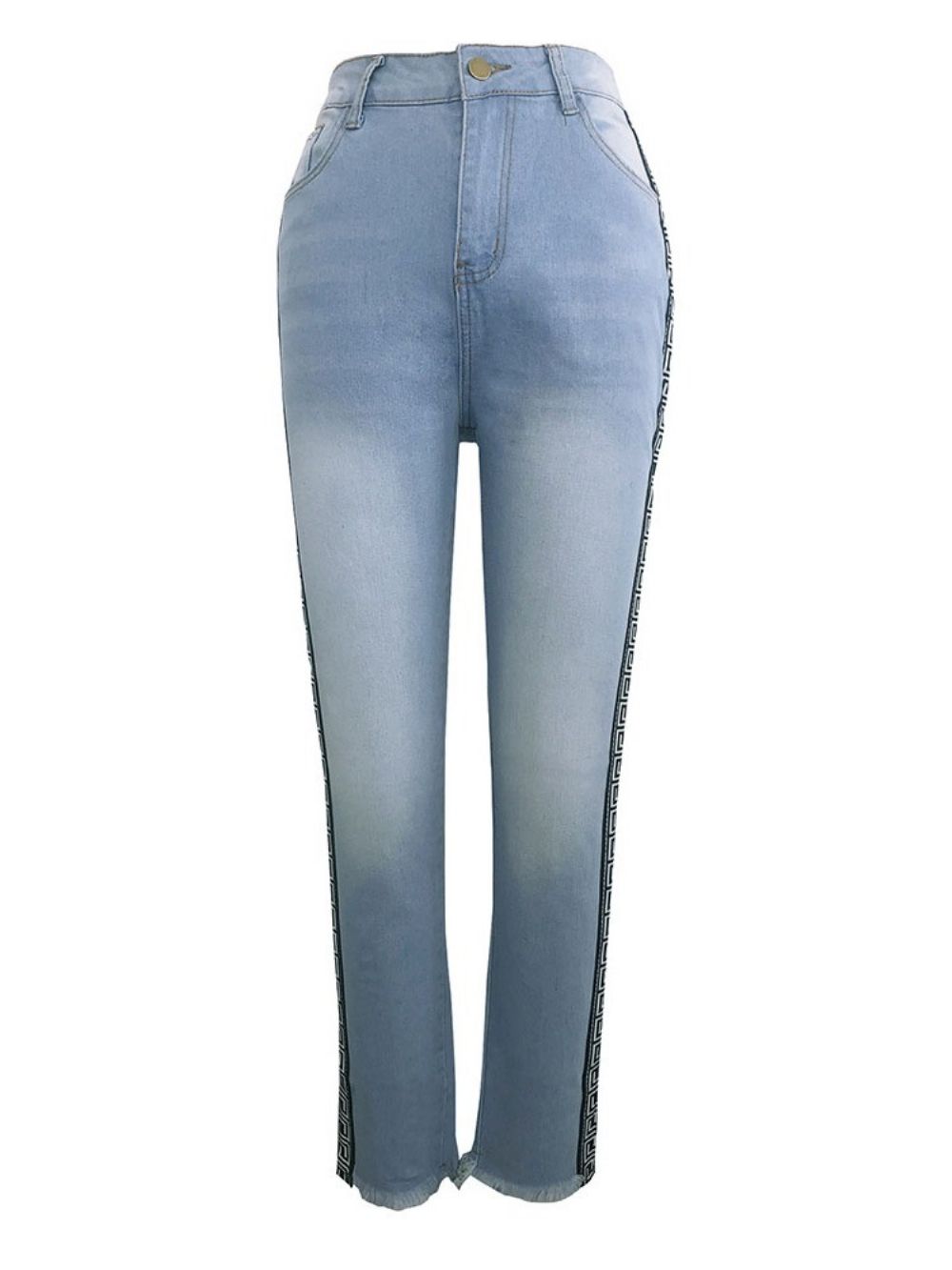 Calça Lápis Com Estampa Geométrica Skinny Jeans Feminino De Cintura Alta