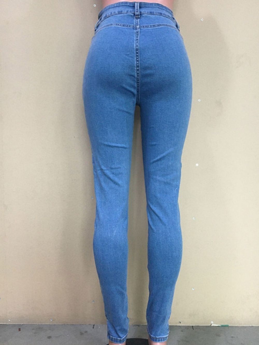 Calça Lápis Lavável Simples Cintura Média Zíper Feminino Jeans Feminino