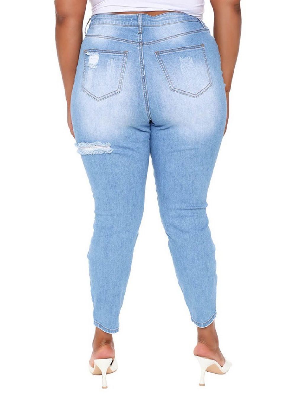 Calças Lápis Com Furo Simples Jeans Skinny Femininas Com Zíper