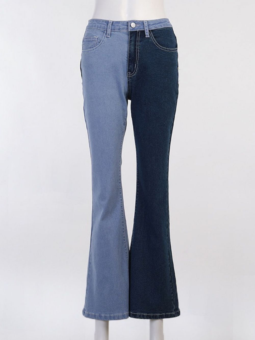 Jeans De Cintura Alta Color Block Bellbottoms Patchwork Slim