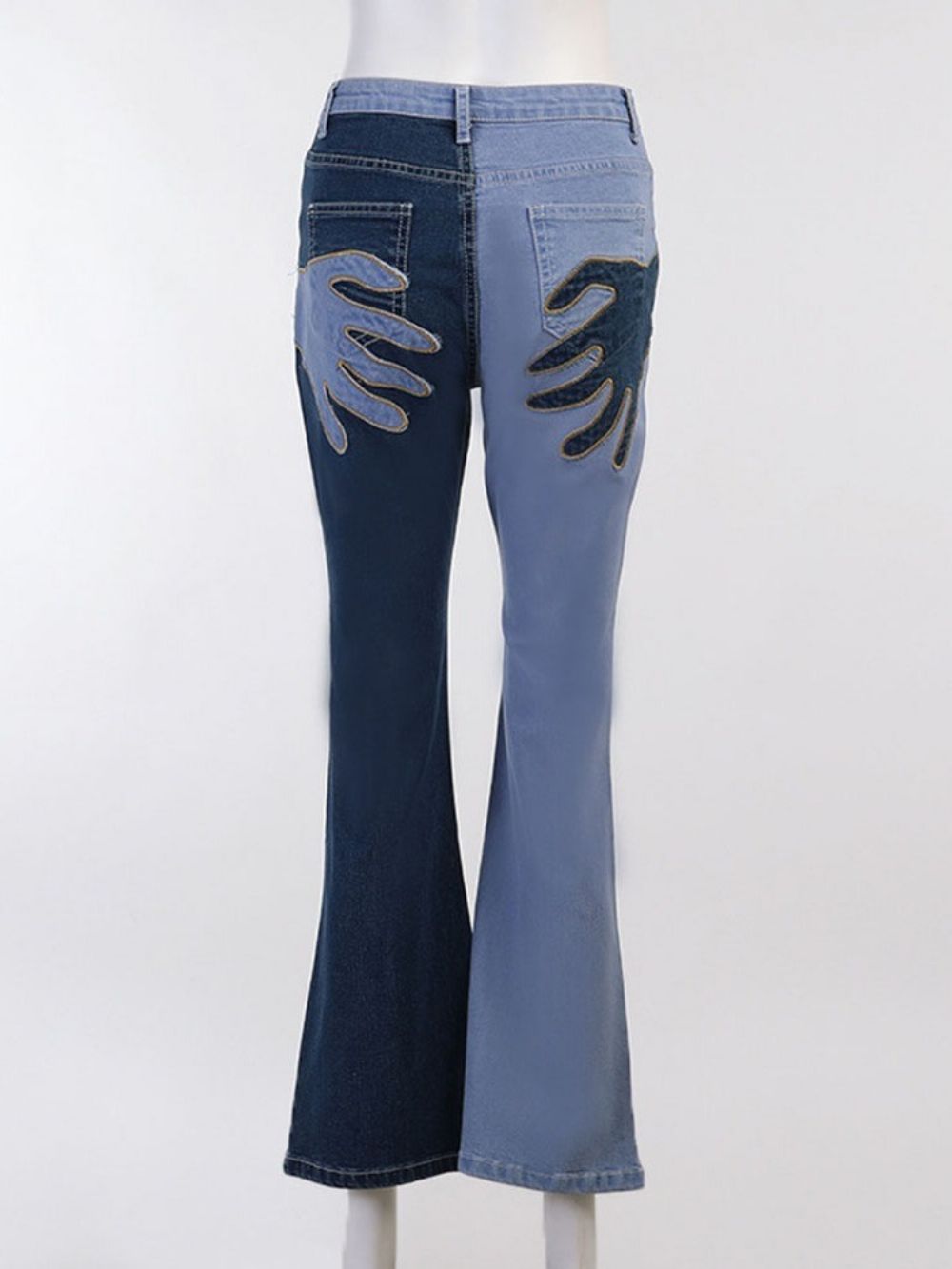 Jeans De Cintura Alta Color Block Bellbottoms Patchwork Slim