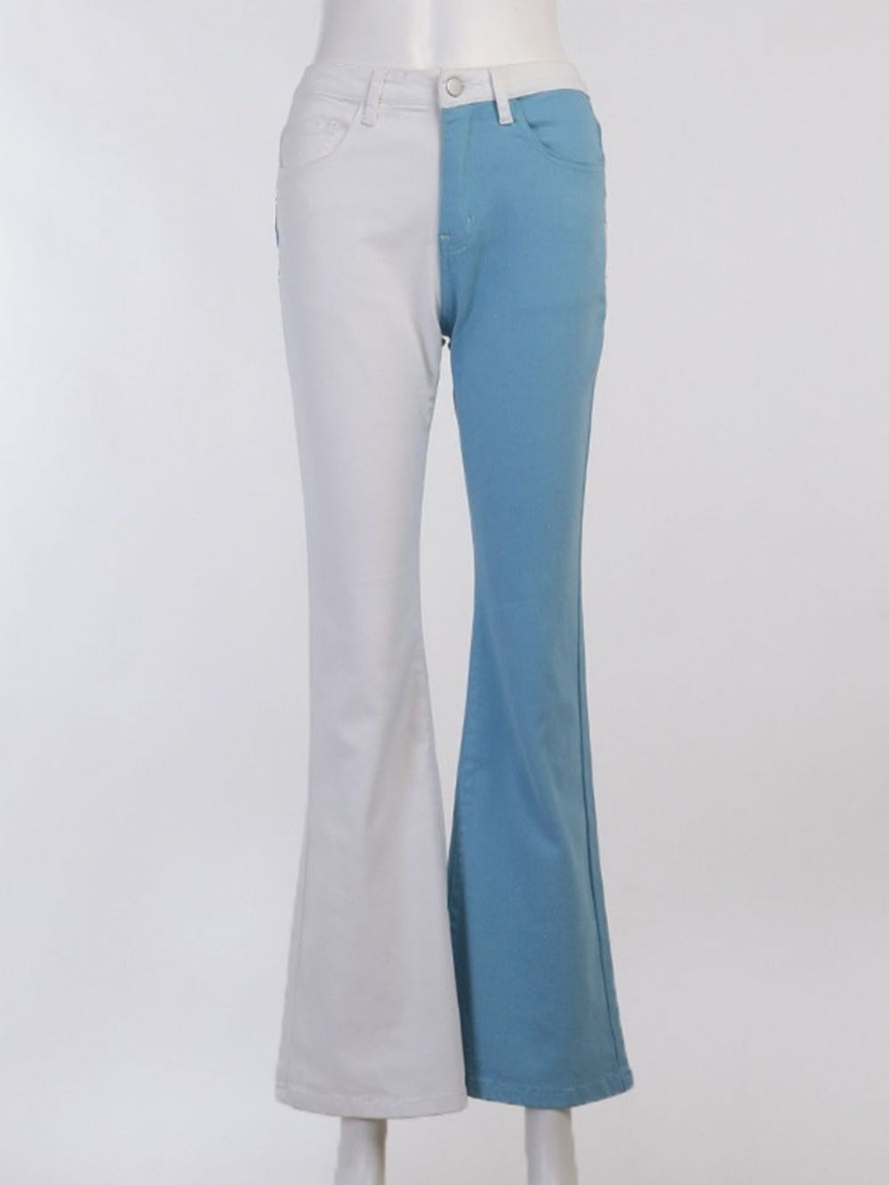 Jeans De Cintura Alta Color Block Bellbottoms Patchwork Slim