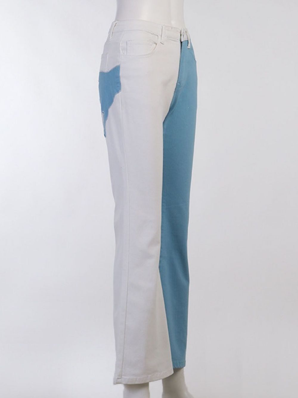 Jeans De Cintura Alta Color Block Bellbottoms Patchwork Slim