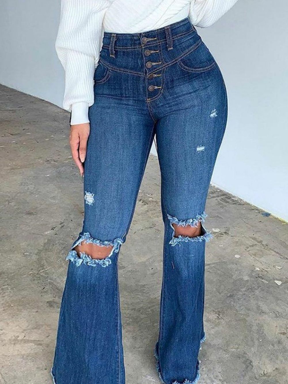 Jeans De Cintura Média Com Buraco Gradiente Bellbottoms