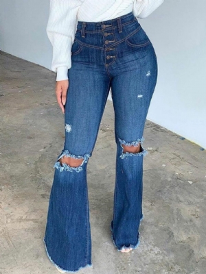 Jeans De Cintura Média Com Buraco Gradiente Bellbottoms