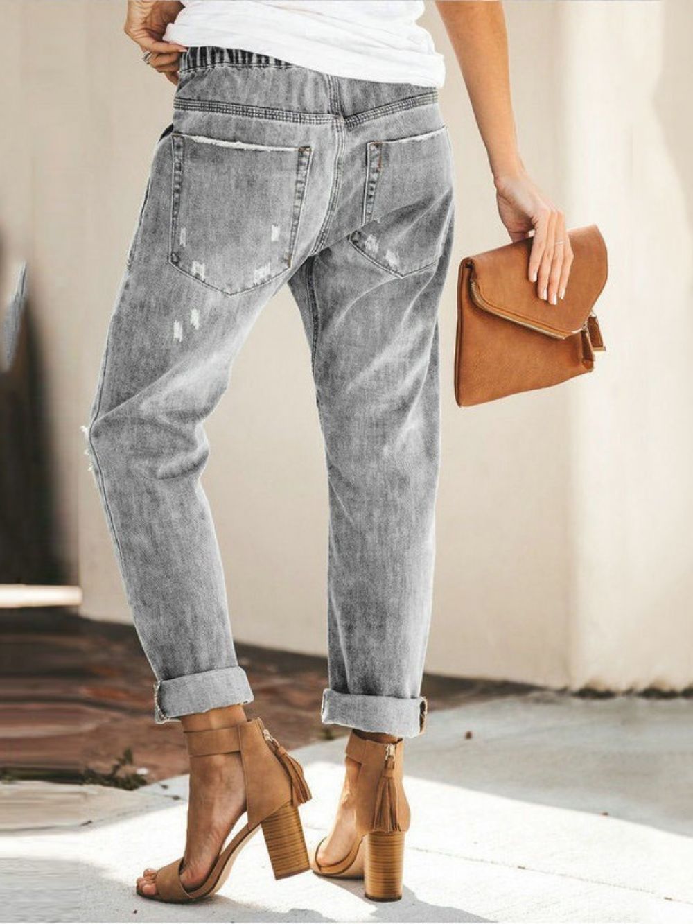 Jeans Com Elástico De Bolso Simples Com Cadarço