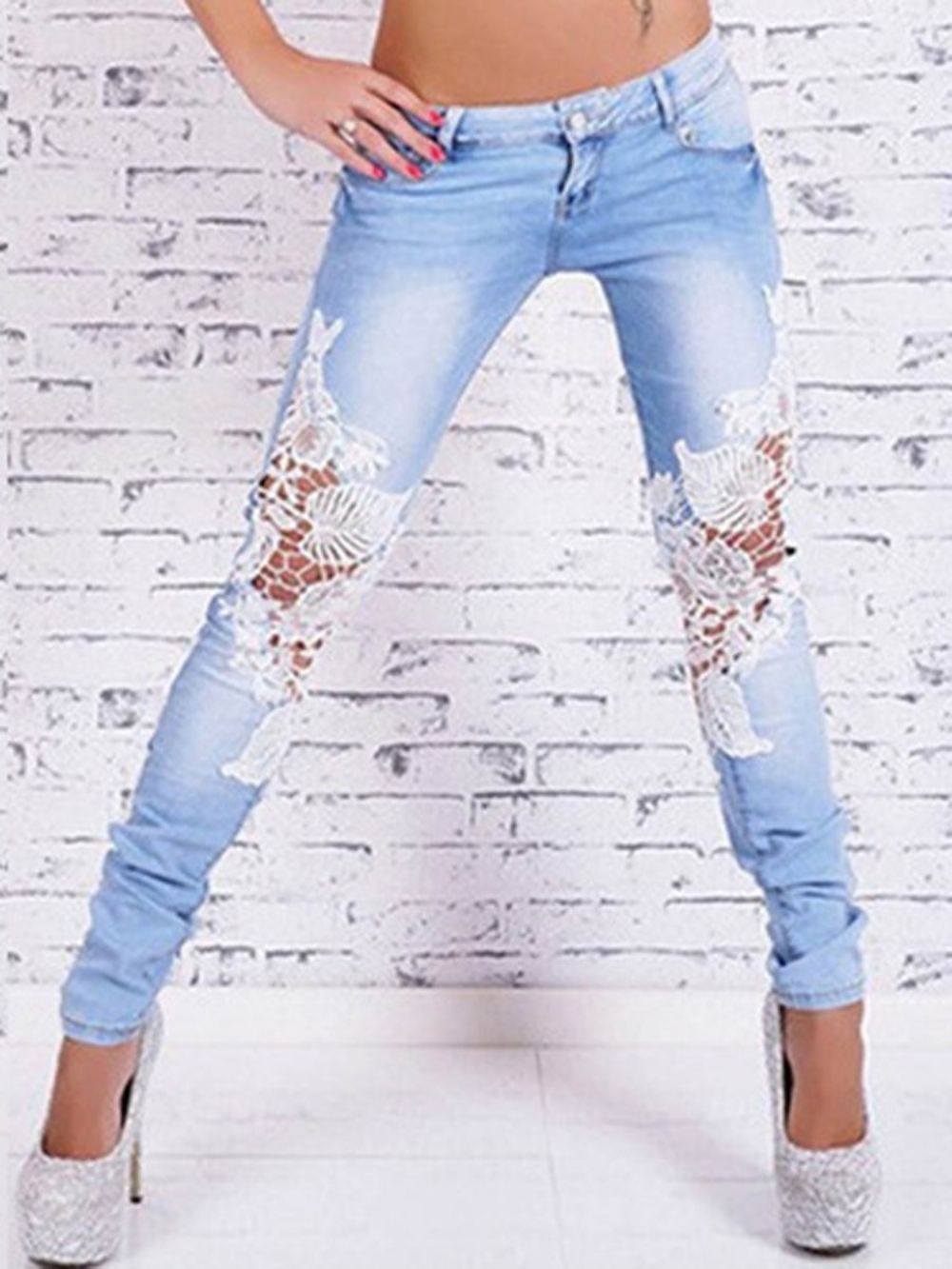 Jeans Feminino Patchwork Cintura Baixa