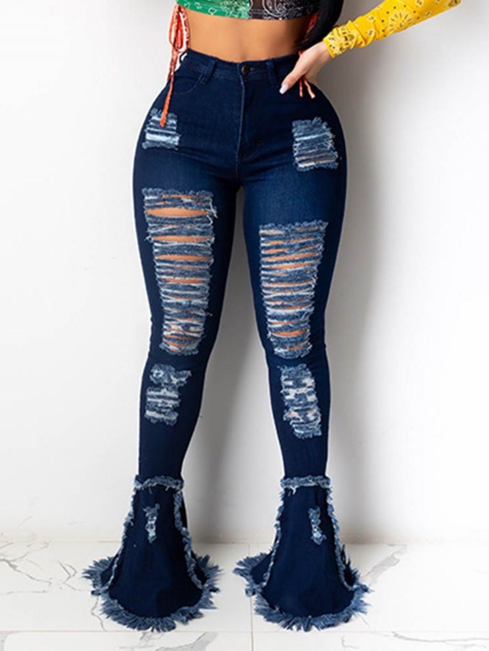 Jeans Femininos Lisos Bellbottoms Tassel Zipper Slim