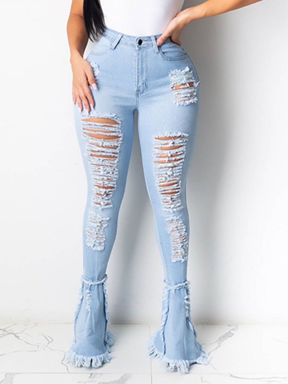 Jeans Femininos Lisos Bellbottoms Tassel Zipper Slim