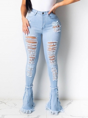 Jeans Femininos Lisos Bellbottoms Tassel Zipper Slim