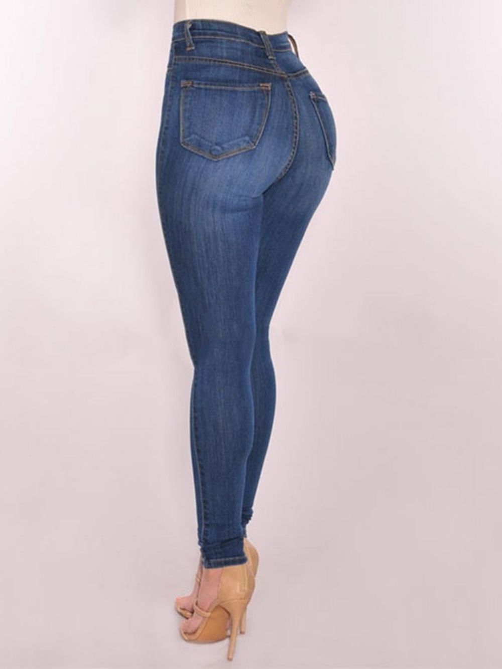 Jeans Skinny De Cintura Alta Com Botões Simples