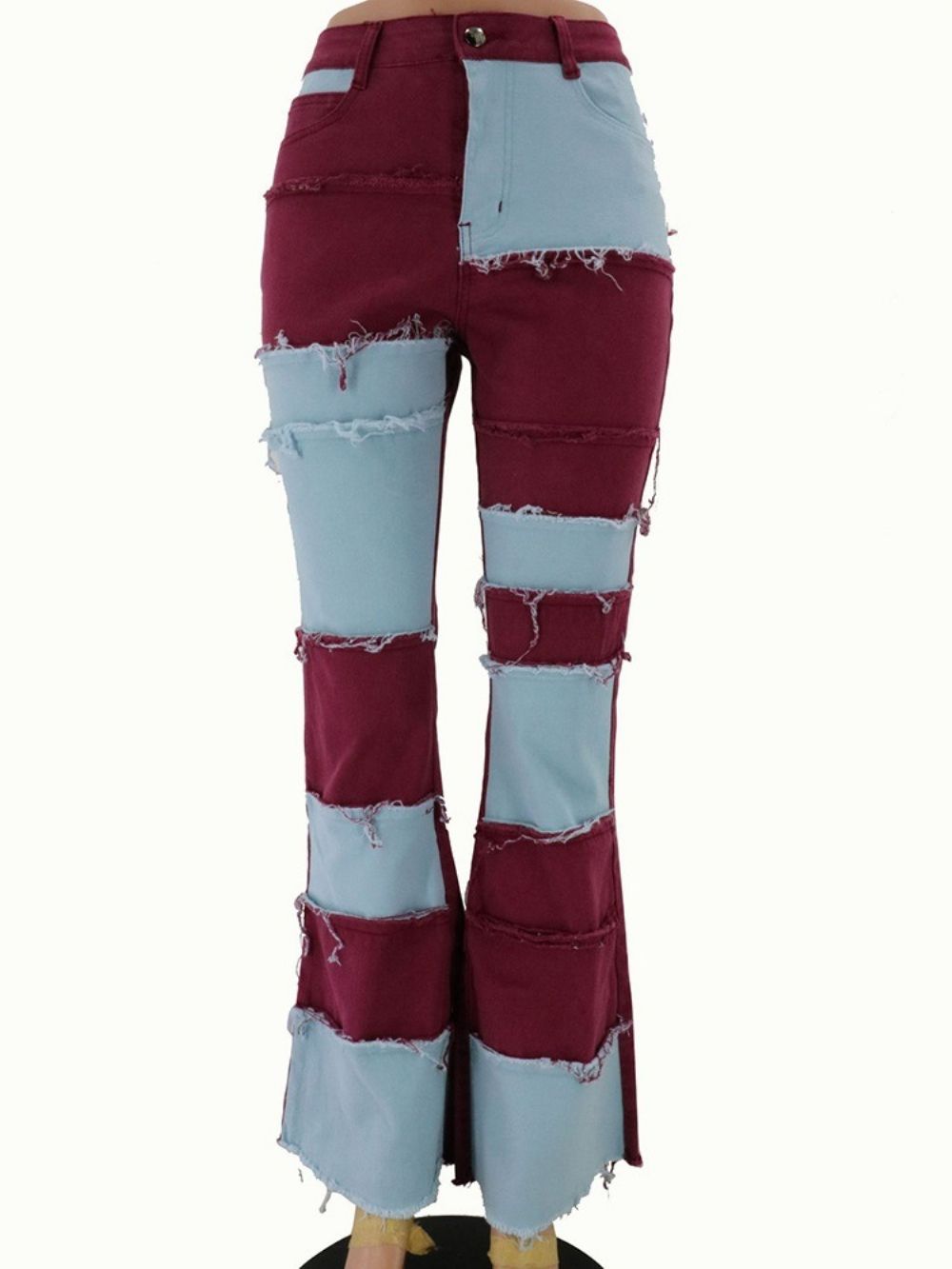 Jeans Slim Com Zíper Button Color Block Bottoms