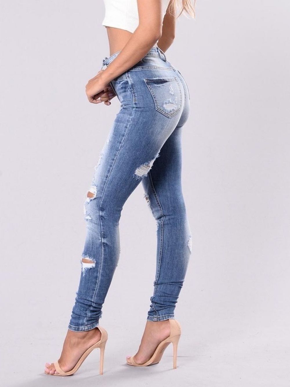 Jeans Slim Lavável Simples Rasgado