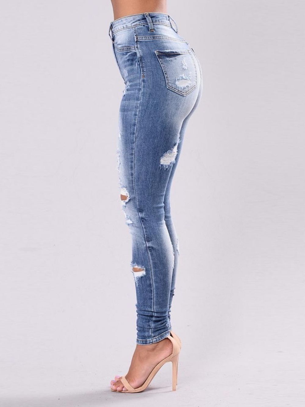 Jeans Slim Lavável Simples Rasgado