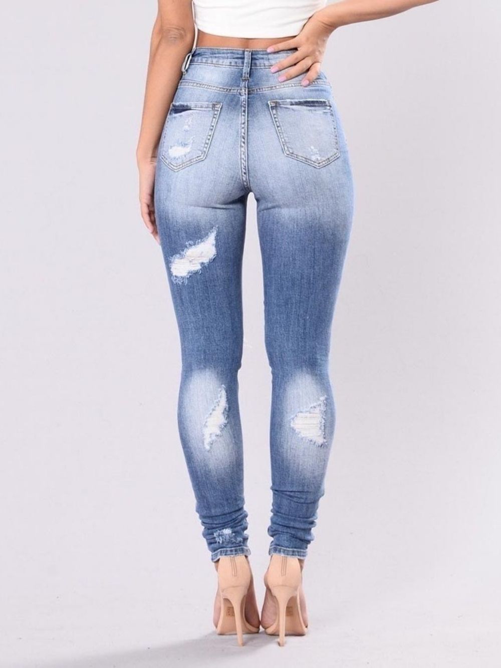 Jeans Slim Lavável Simples Rasgado