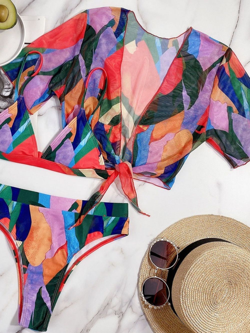 Conjunto De Banho De Nylon Color Block Sexy Tankini