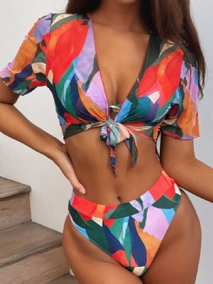 Conjunto De Banho De Nylon Color Block Sexy Tankini