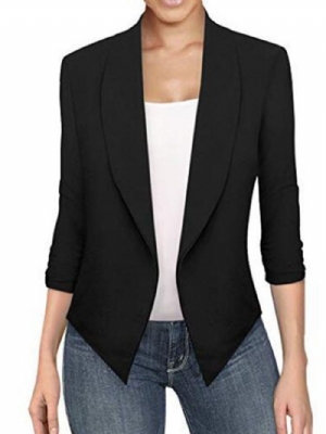 Blazer Assimétrico De Lapela Manga Longa Simples Escritório Lady