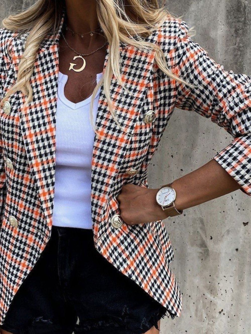 Blazer Casual De Comprimento Médio De Inverno Sem Manga Com Lapela Entalhada