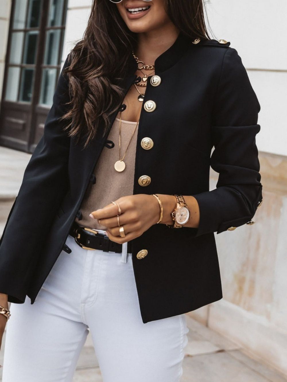 Blazer Casual Feminino De Manga Comprida Simples Com Abotoamento Simples Outono