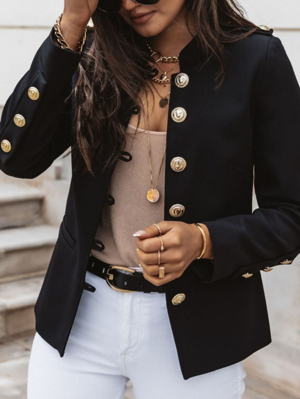 Blazer Casual Feminino De Manga Comprida Simples Com Abotoamento Simples Outono