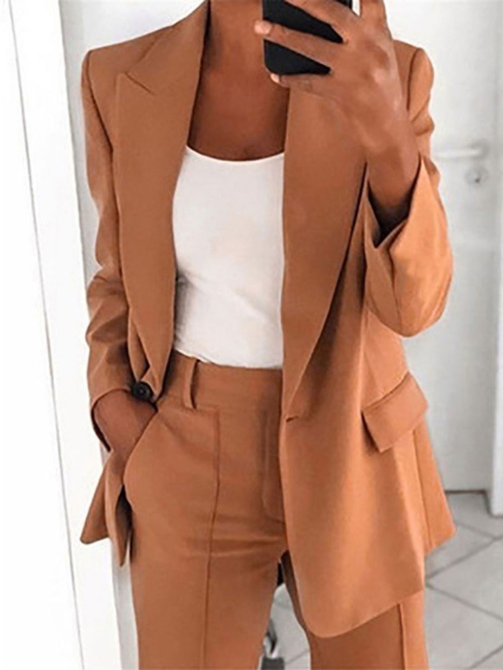 Blazer Casual Feminino Padrão Com Lapela Entalhada E Um Botão