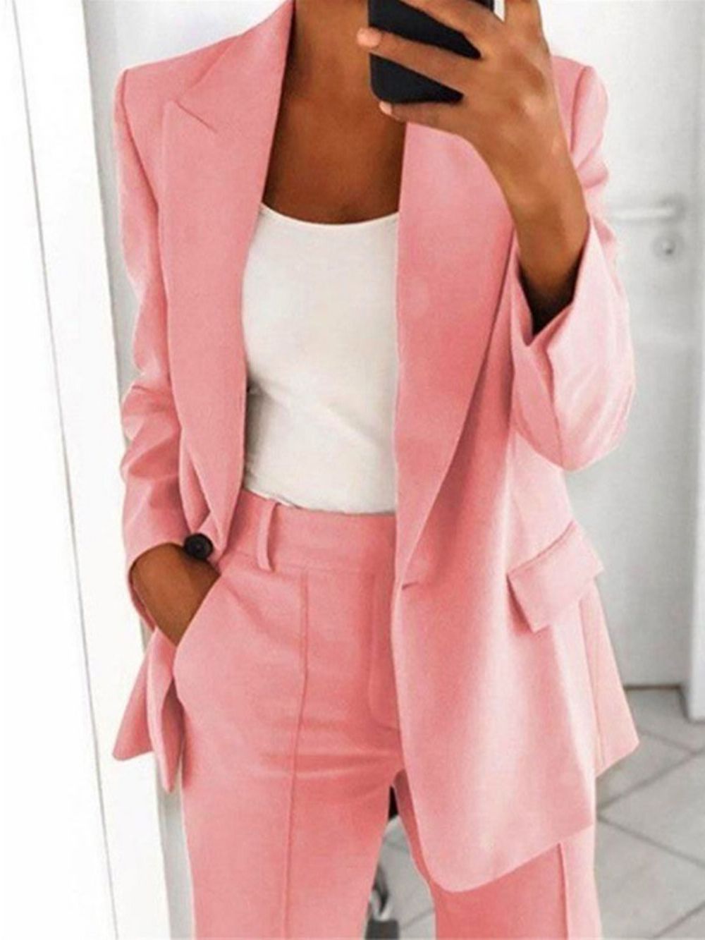 Blazer Casual Feminino Padrão Com Lapela Entalhada E Um Botão