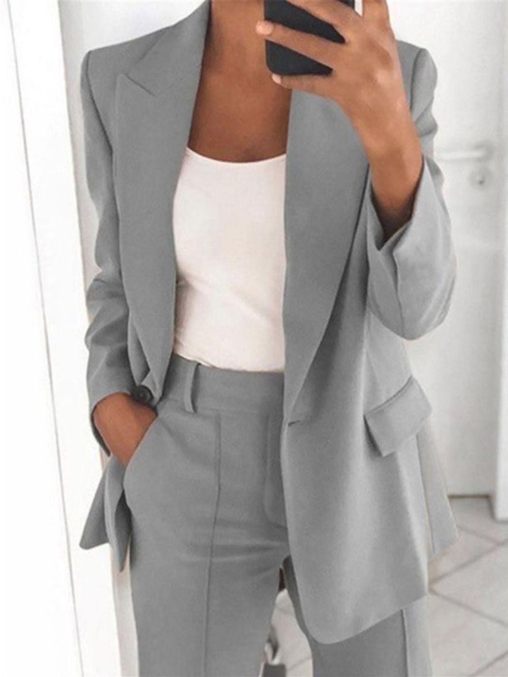 Blazer Casual Feminino Padrão Com Lapela Entalhada E Um Botão