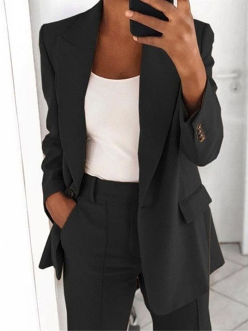 Blazer Casual Feminino Padrão Com Lapela Entalhada E Um Botão