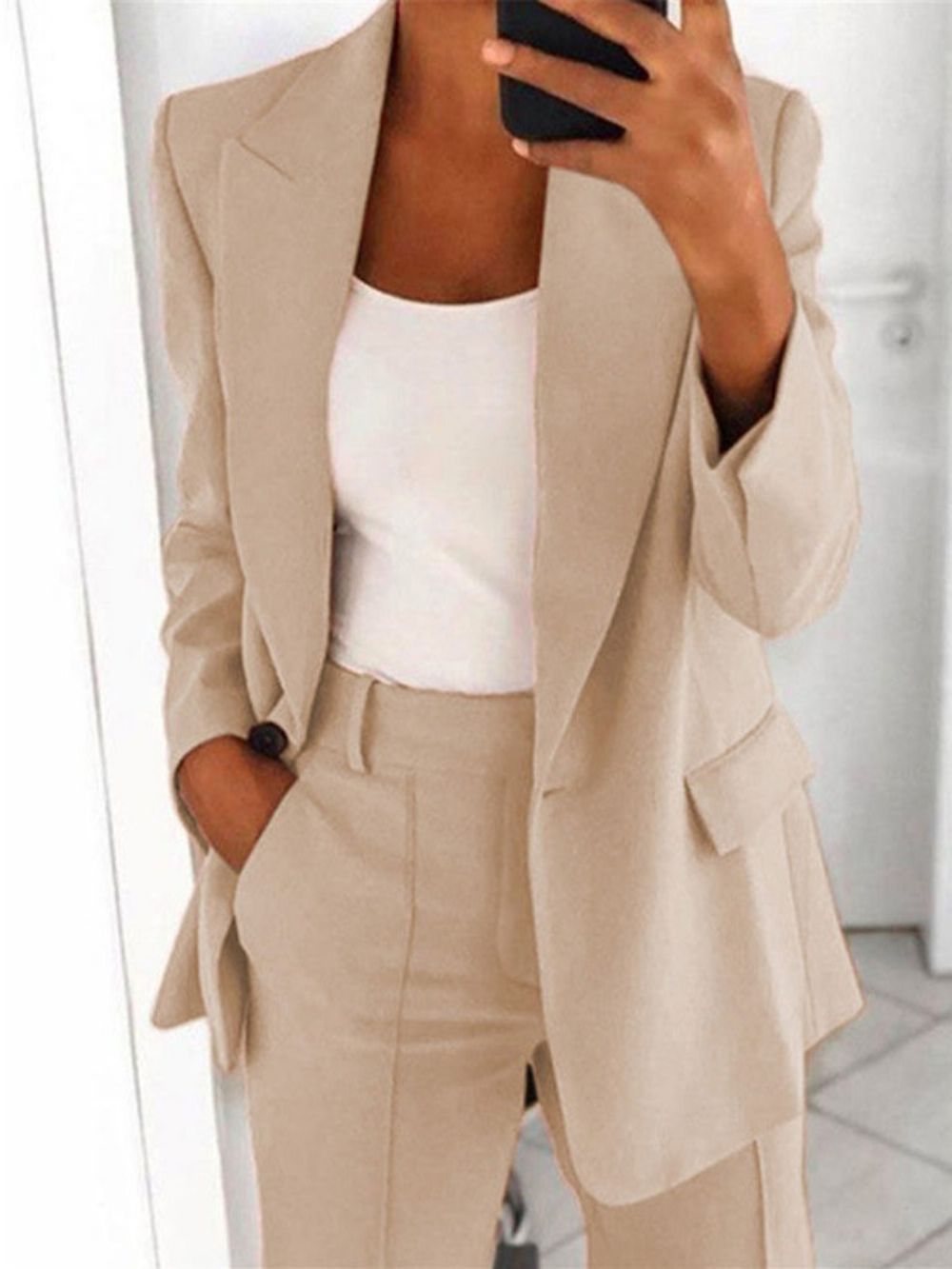 Blazer Casual Feminino Padrão Com Lapela Entalhada E Um Botão