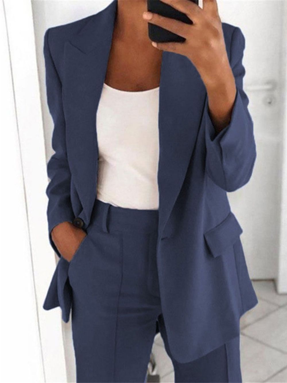 Blazer Casual Feminino Padrão Com Lapela Entalhada E Um Botão