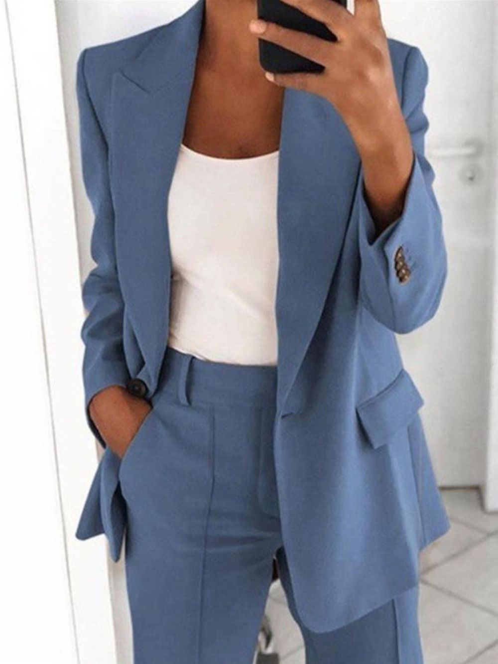 Blazer Casual Feminino Padrão Com Lapela Entalhada E Um Botão