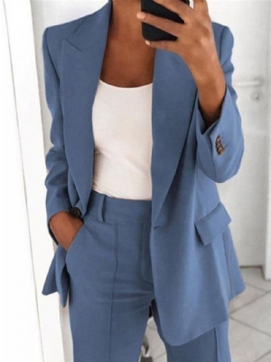 Blazer Casual Feminino Padrão Com Lapela Entalhada E Um Botão