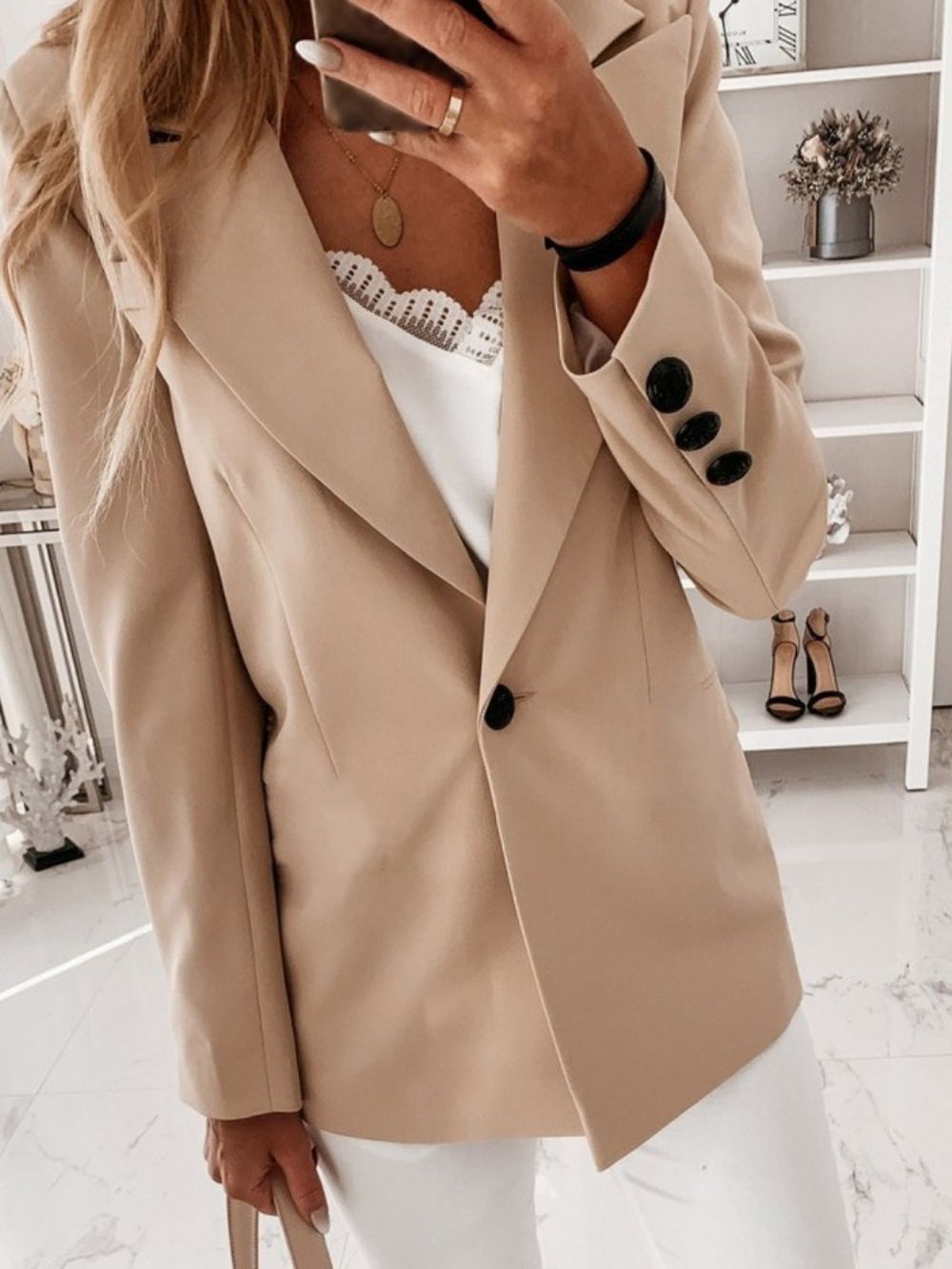 Blazer Casual Feminino Simples Com Lapela Entalhada E Botão Simples