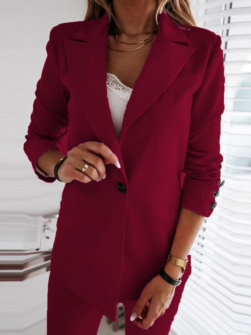 Blazer Casual Feminino Simples Com Lapela Entalhada E Botão Simples