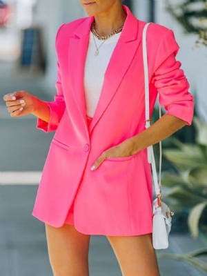 Blazer Casual Manga Longa Com Lapela Entalhada E Comprimento Médio Primavera