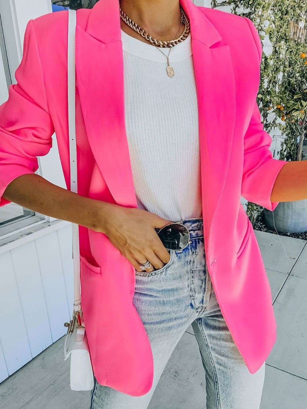 Blazer Casual De Outono De Manga Comprida Simples Com Um Botão