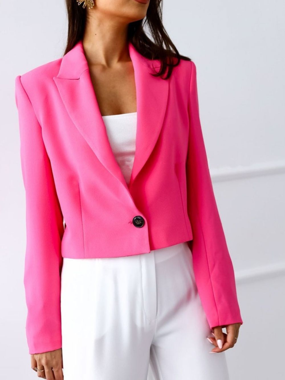 Blazer Casual Regular Com Lapela Lisa Manga Longa Padrão