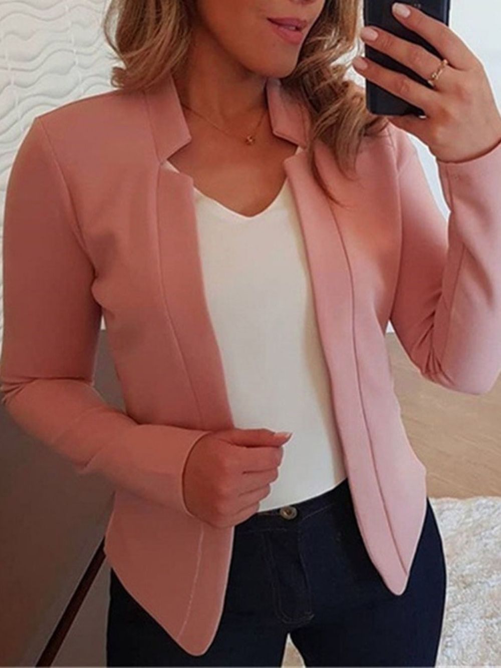 Blazer Feminino Casual Manga Longa Com Lapela Entalhada Padrão Outono