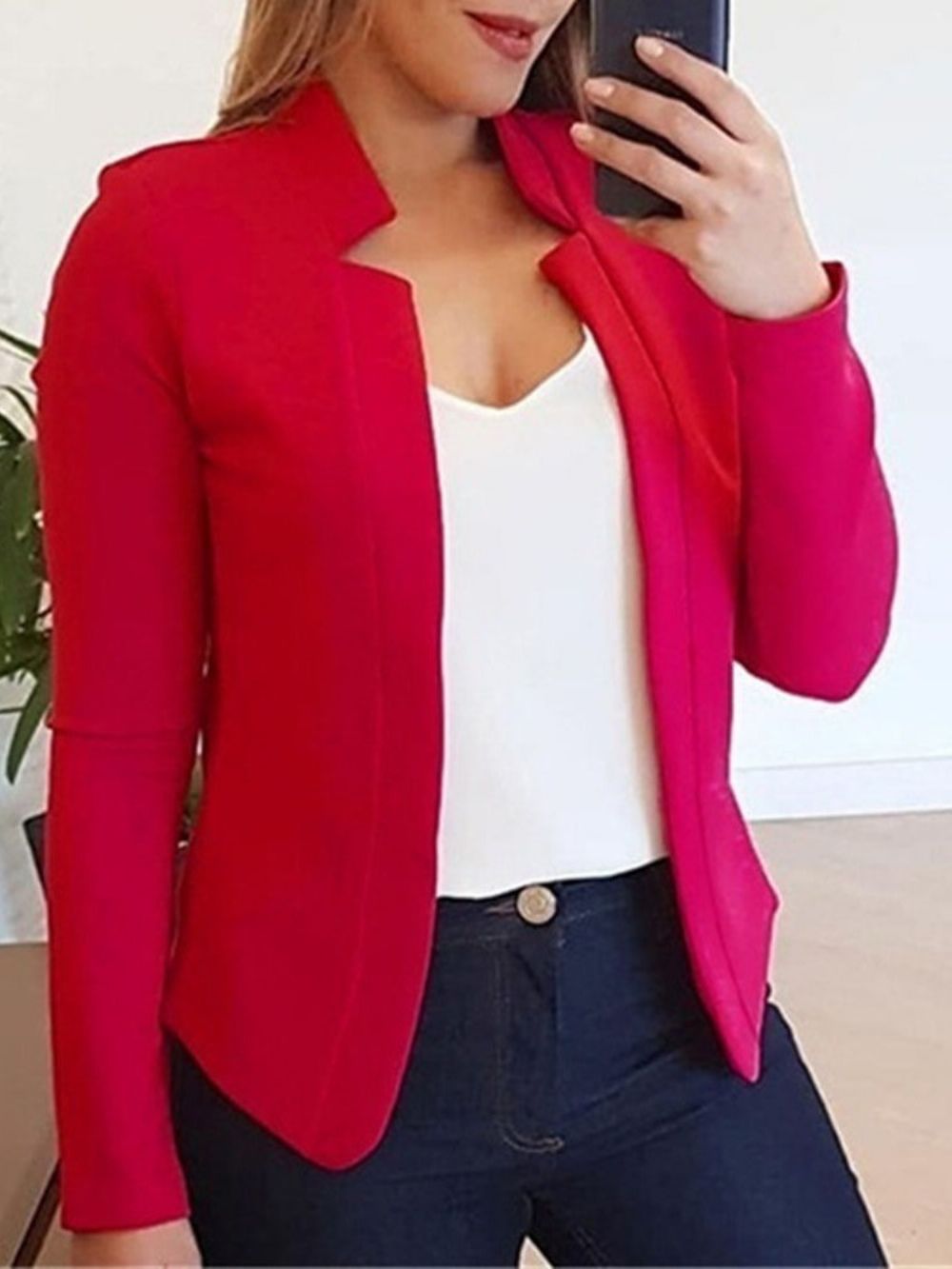 Blazer Feminino Casual Manga Longa Com Lapela Entalhada Padrão Outono