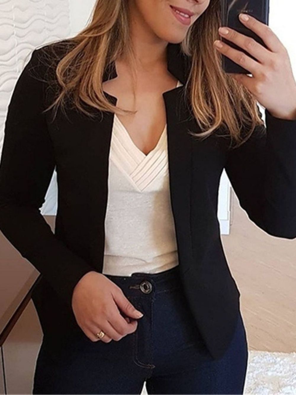 Blazer Feminino Casual Manga Longa Com Lapela Entalhada Padrão Outono