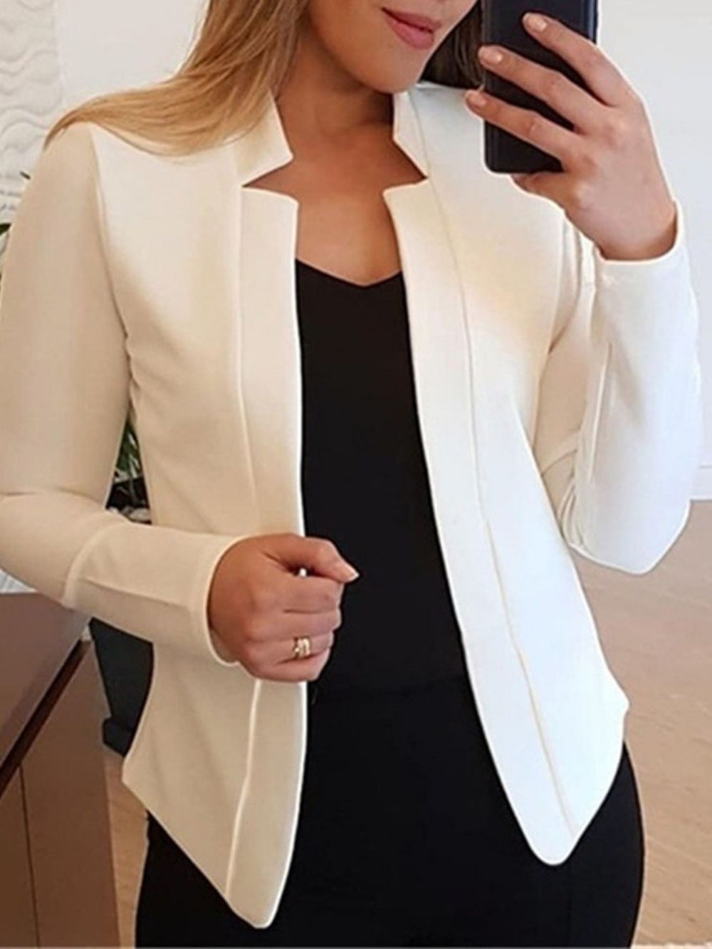 Blazer Feminino Casual Manga Longa Com Lapela Entalhada Padrão Outono