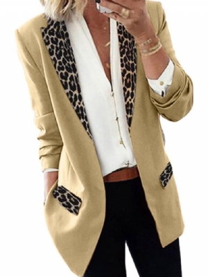 Blazer Feminino De Comprimento Médio Casual De Lapela Leopardo De Outono