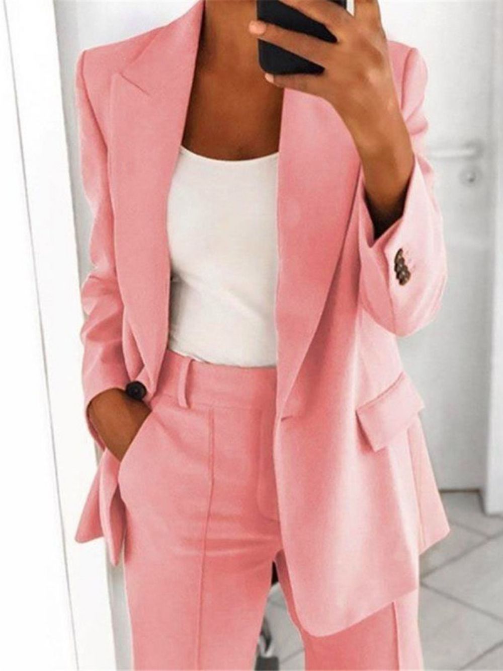 Blazer Feminino De Lapela Entalhado Manga Longa Simples Escritório Feminino