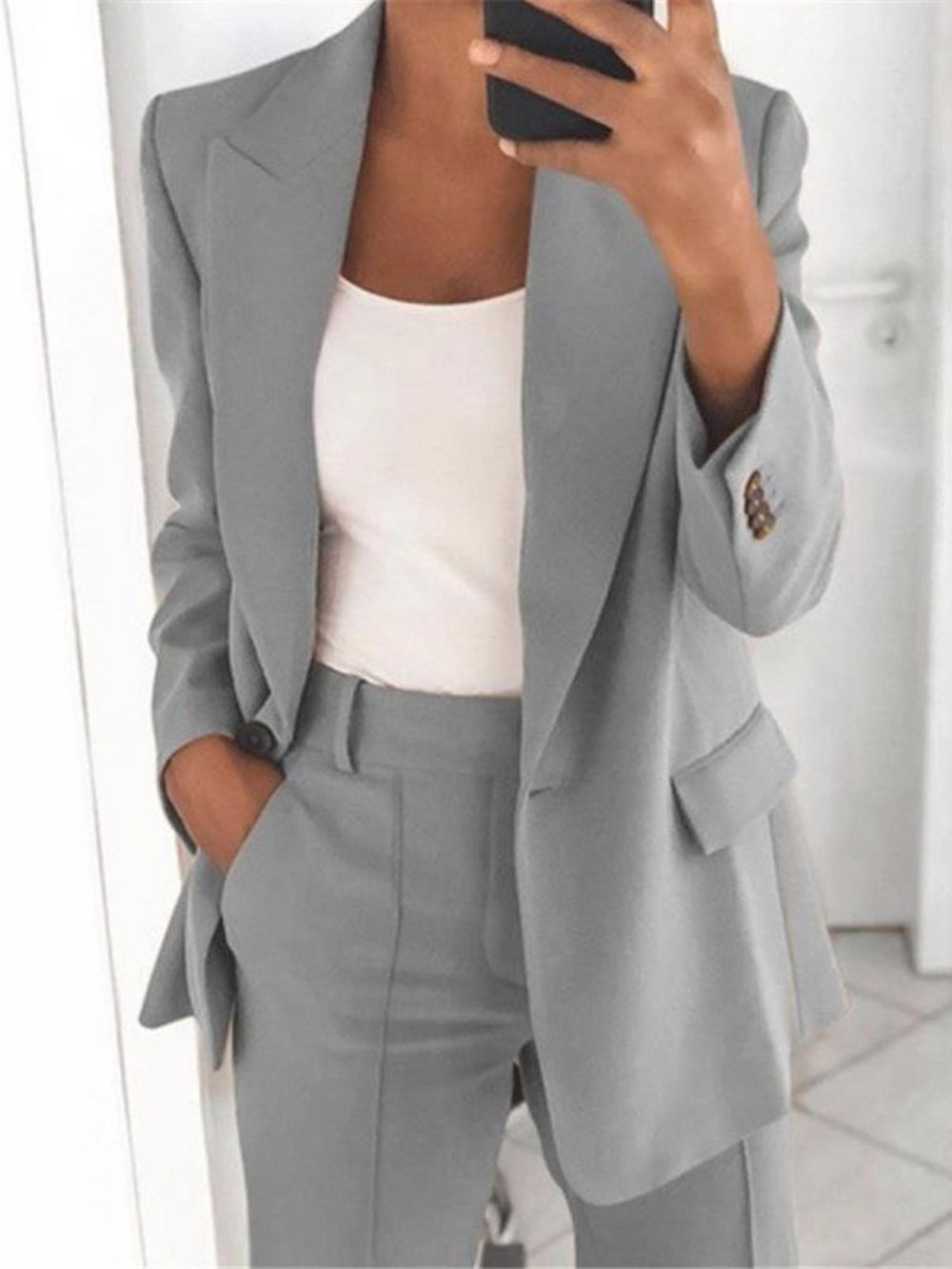 Blazer Feminino De Lapela Entalhado Manga Longa Simples Escritório Feminino