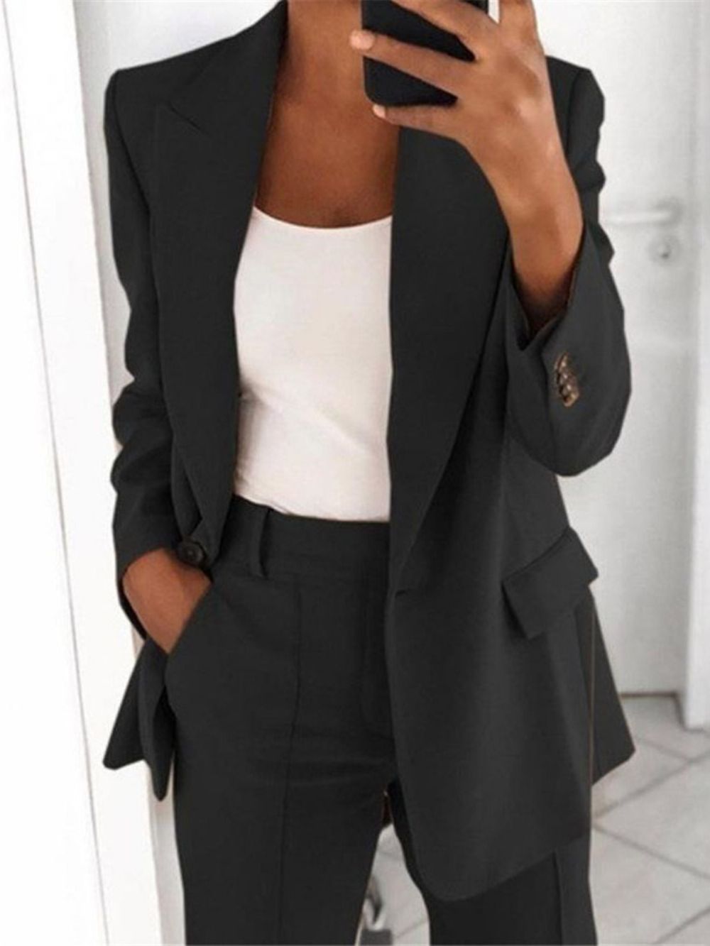 Blazer Feminino De Lapela Entalhado Manga Longa Simples Escritório Feminino