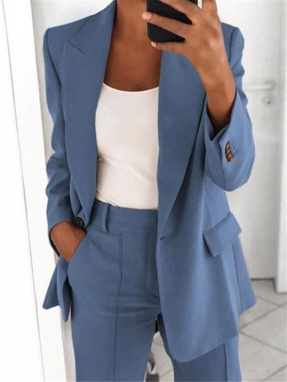 Blazer Feminino De Lapela Entalhado Manga Longa Simples Escritório Feminino