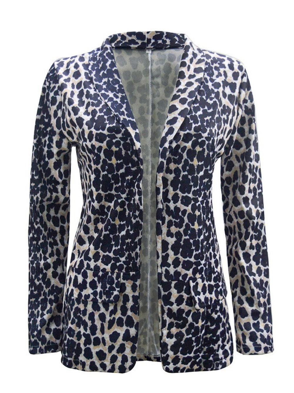 Blazer Feminino De Manga Comprida Enrolada Em Leopardo De Comprimento Médio Regular Casual