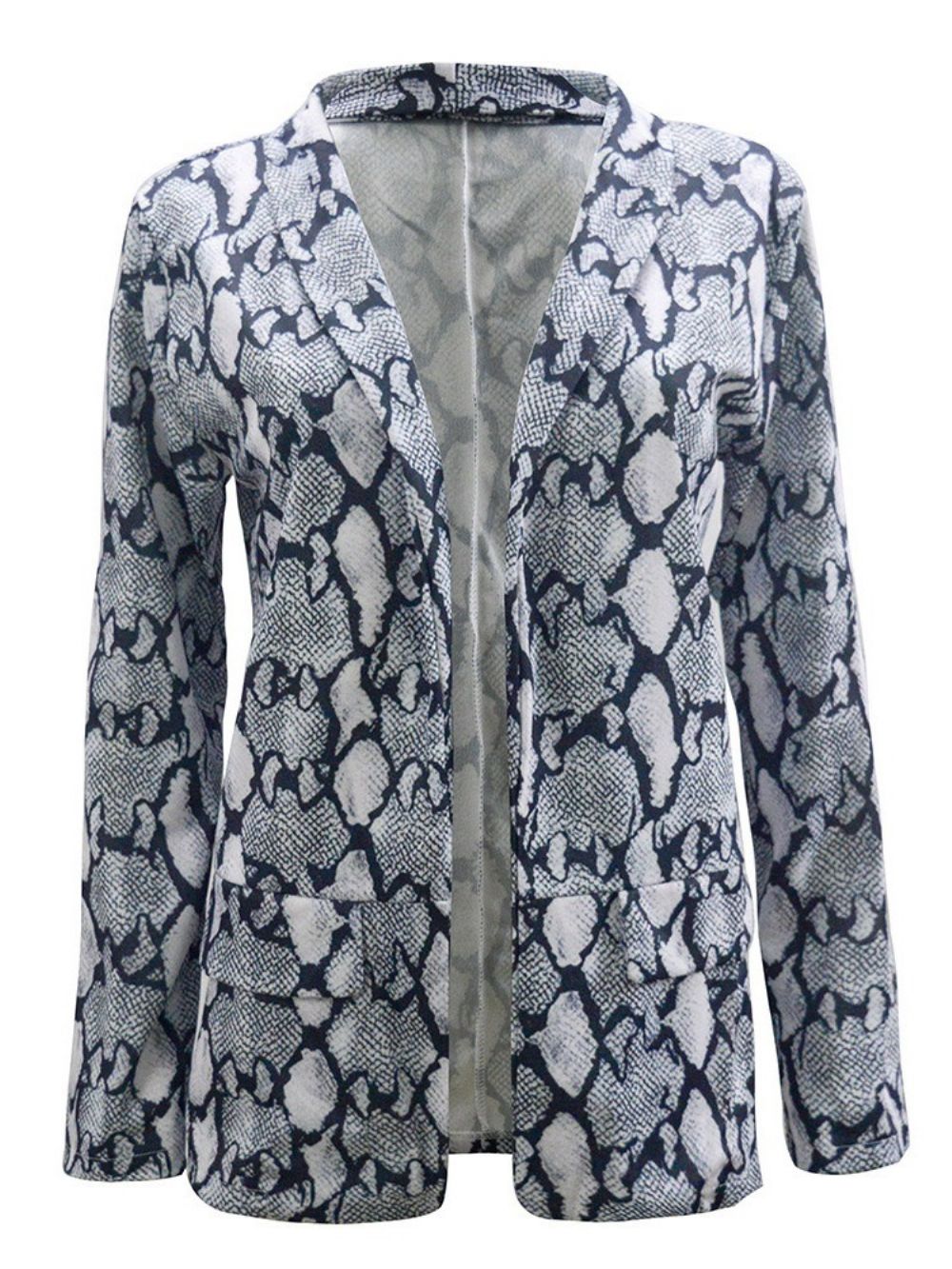 Blazer Feminino De Manga Comprida Enrolada Em Leopardo De Comprimento Médio Regular Casual