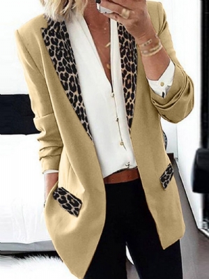 Blazer Feminino De Manga Longa Leopardo Com Lapela E Lapela Feminina